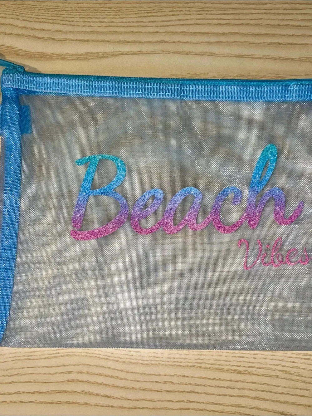 🏝️ Blue Mesh Beach Vibes Glitter Ombre Travel Case